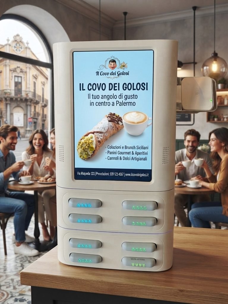 Pubblicità a Palermo su stazione di ricarica con schermo digitale Rent a PowerBank